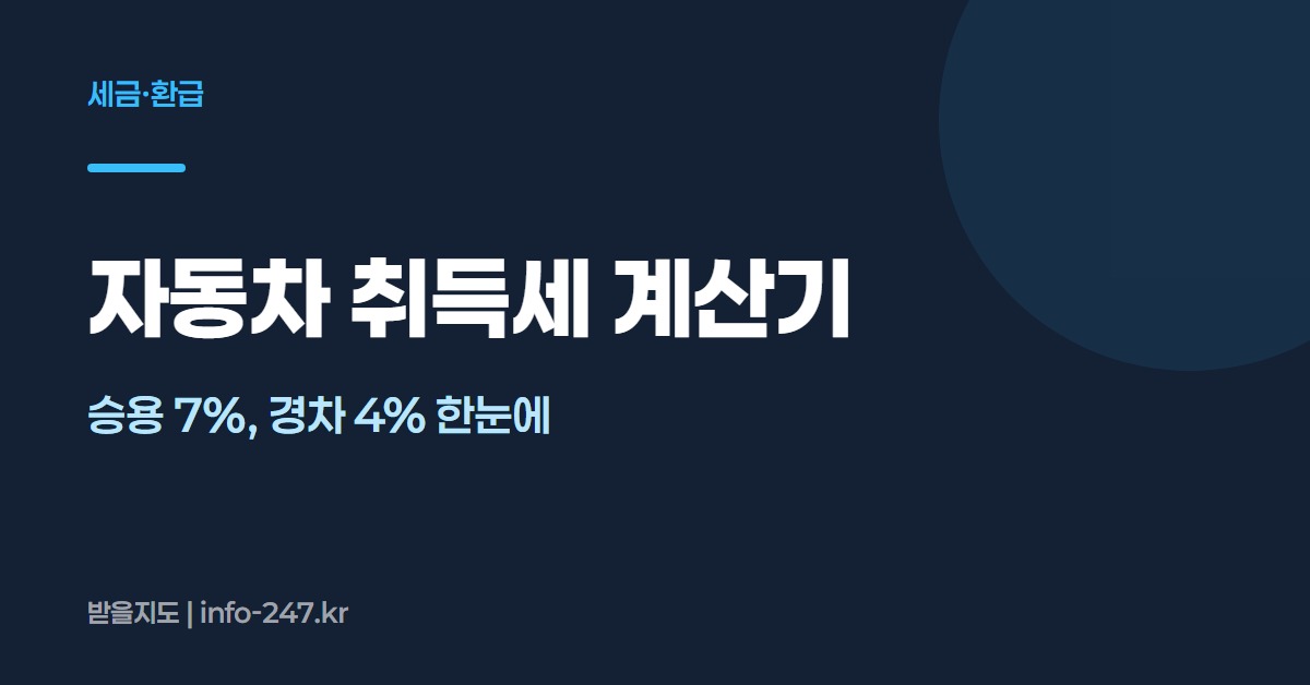 자동차 취득세 계산기: 승용 7%, 경차 4% 한눈에