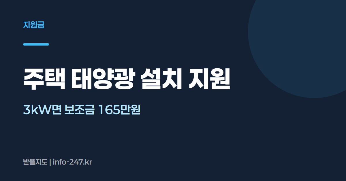 주택 태양광 설치 지원: 3kW면 보조금 165만원