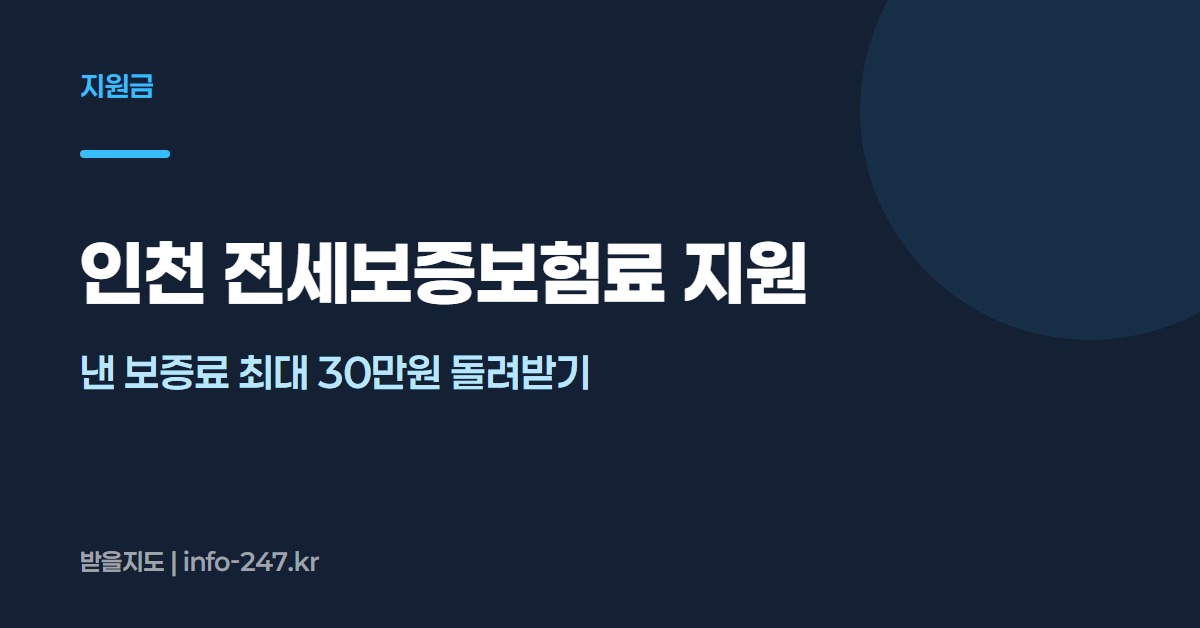 인천 전세보증보험료 지원: 낸 보증료 최대 30만원 돌려받기