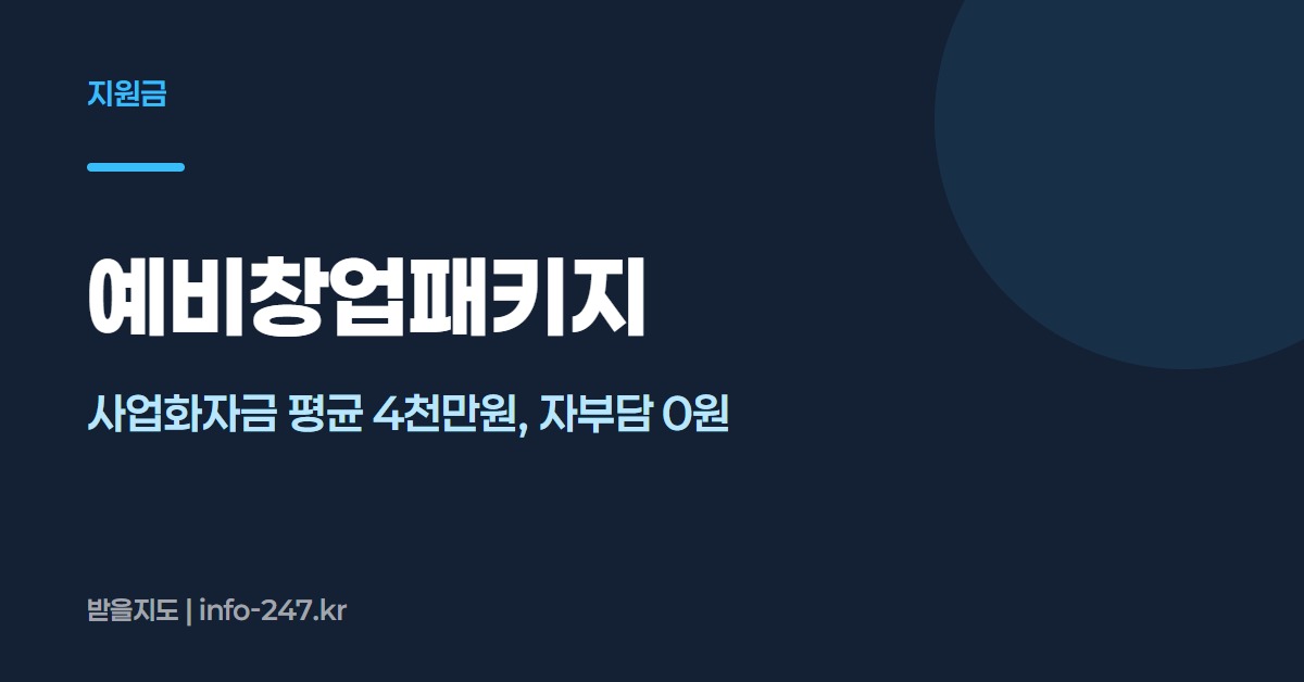 예비창업패키지: 사업화자금 평균 4천만원, 자부담 0원